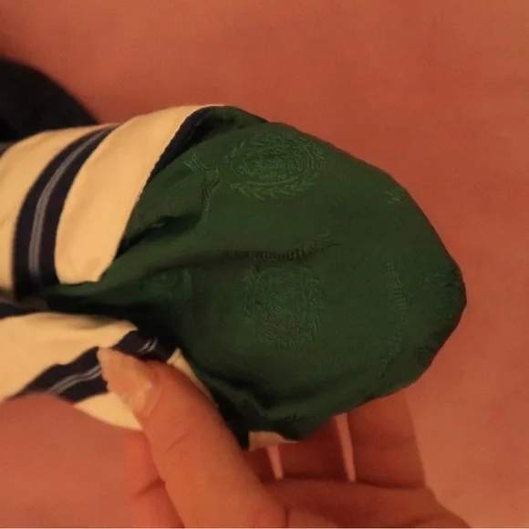 Tommy Hilfiger Navy and Cream Striped Silk Tie - Picture 3 of 5